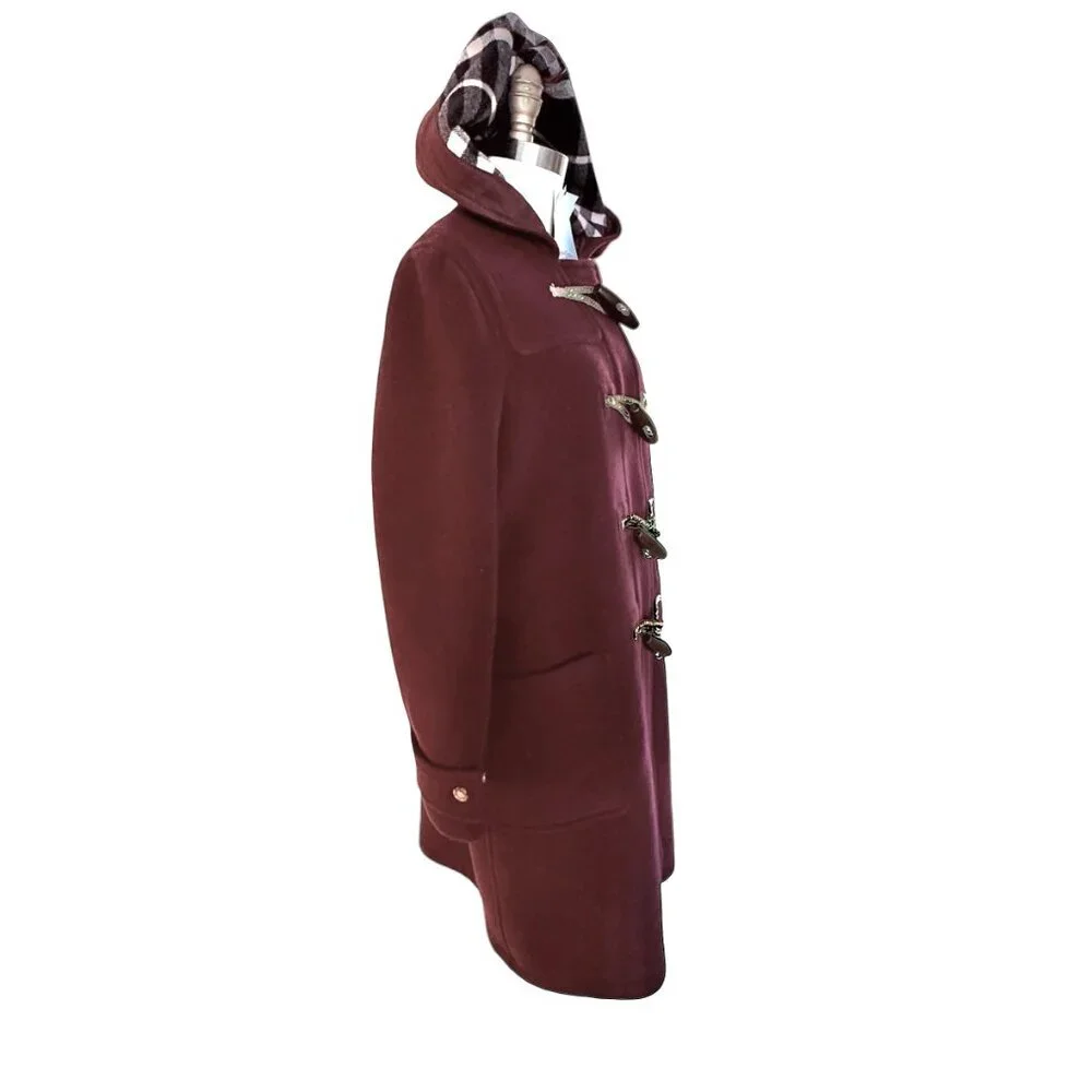 Burberry Belfield Women's Wine Red Merino Wool Hooded‎ Overcoat, Size 4 - Picture 7 of 16